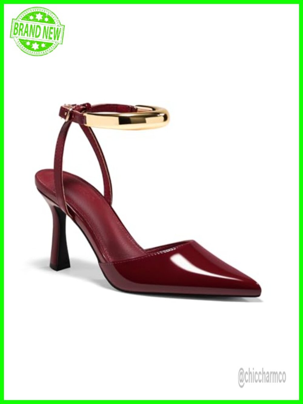 Strappy High Heels Closed Pointed Toe Pumps Ankle Strap Metal Party Dress Shoes